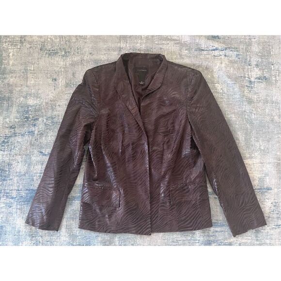 Investments Chocolate Brown Zebra Stripe Open Front Blazer Size 12 - Picture 1 of 9